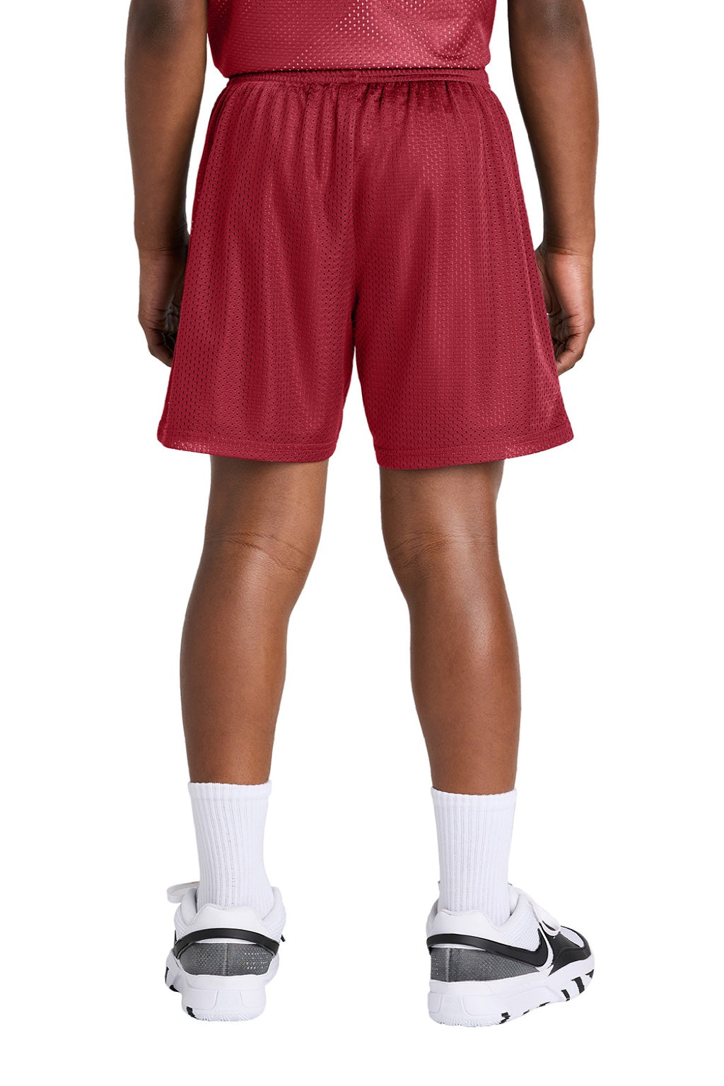 Sport-Tek YST5100 Youth Moisture Wicking Mesh Athletic Shorts Deep Red Model Back