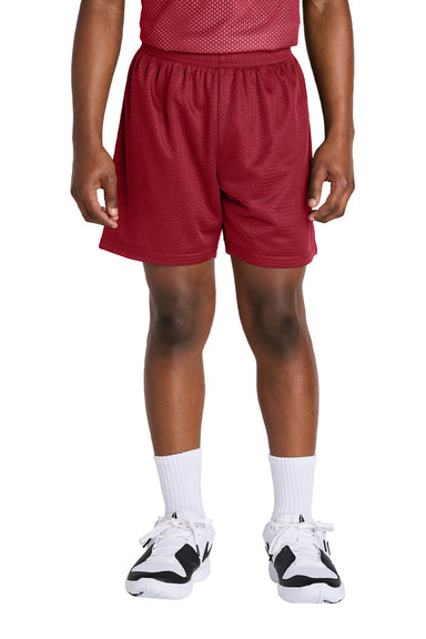 Sport-Tek YST5100 Youth Moisture Wicking Mesh Athletic Shorts Deep Red Model Front