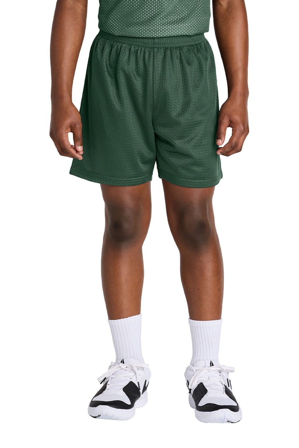 Sport-Tek YST5100 Youth Moisture Wicking Mesh Athletic Shorts Forest Green Model Front