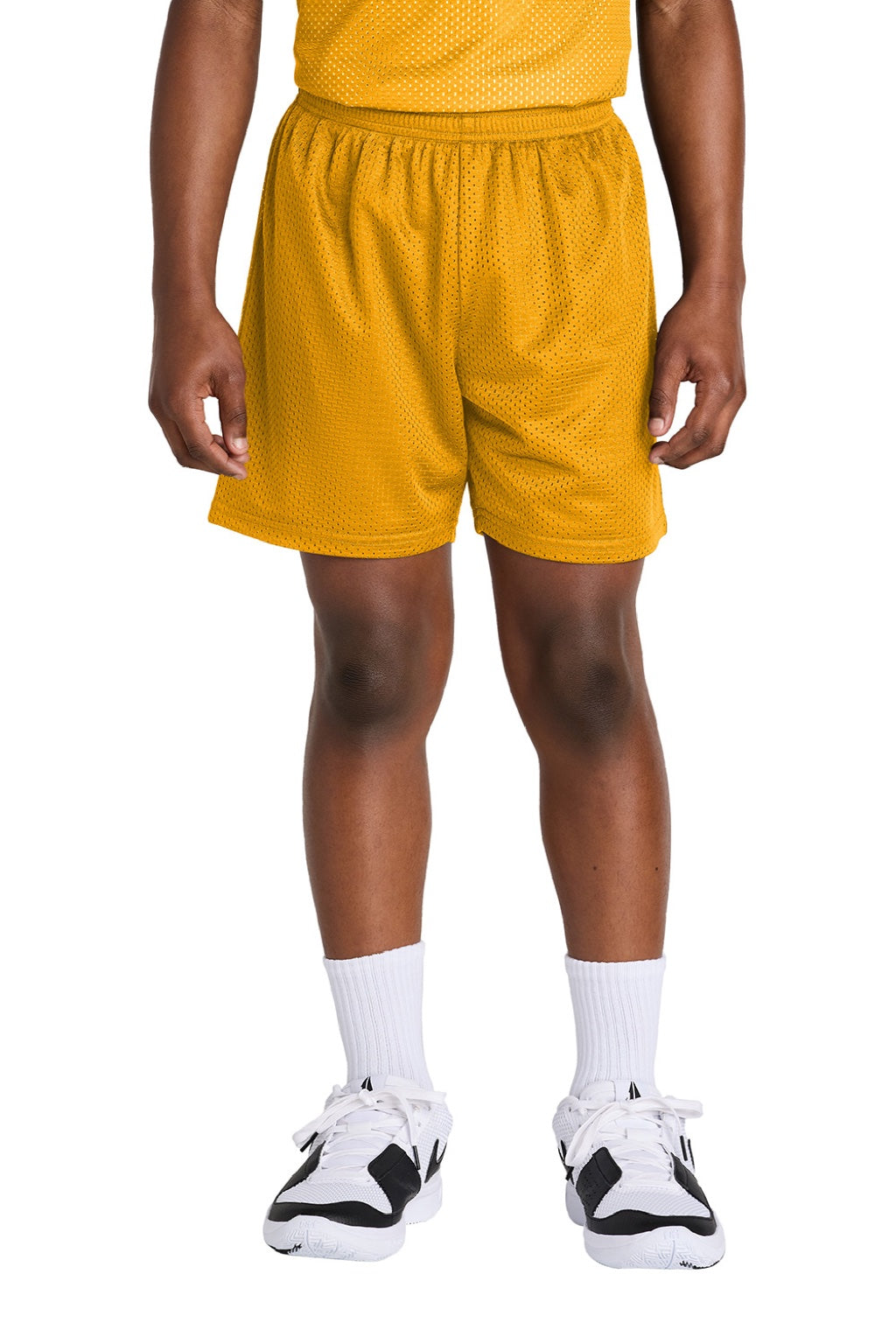 Sport-Tek YST5100 Youth Moisture Wicking Mesh Athletic Shorts Gold Model Front