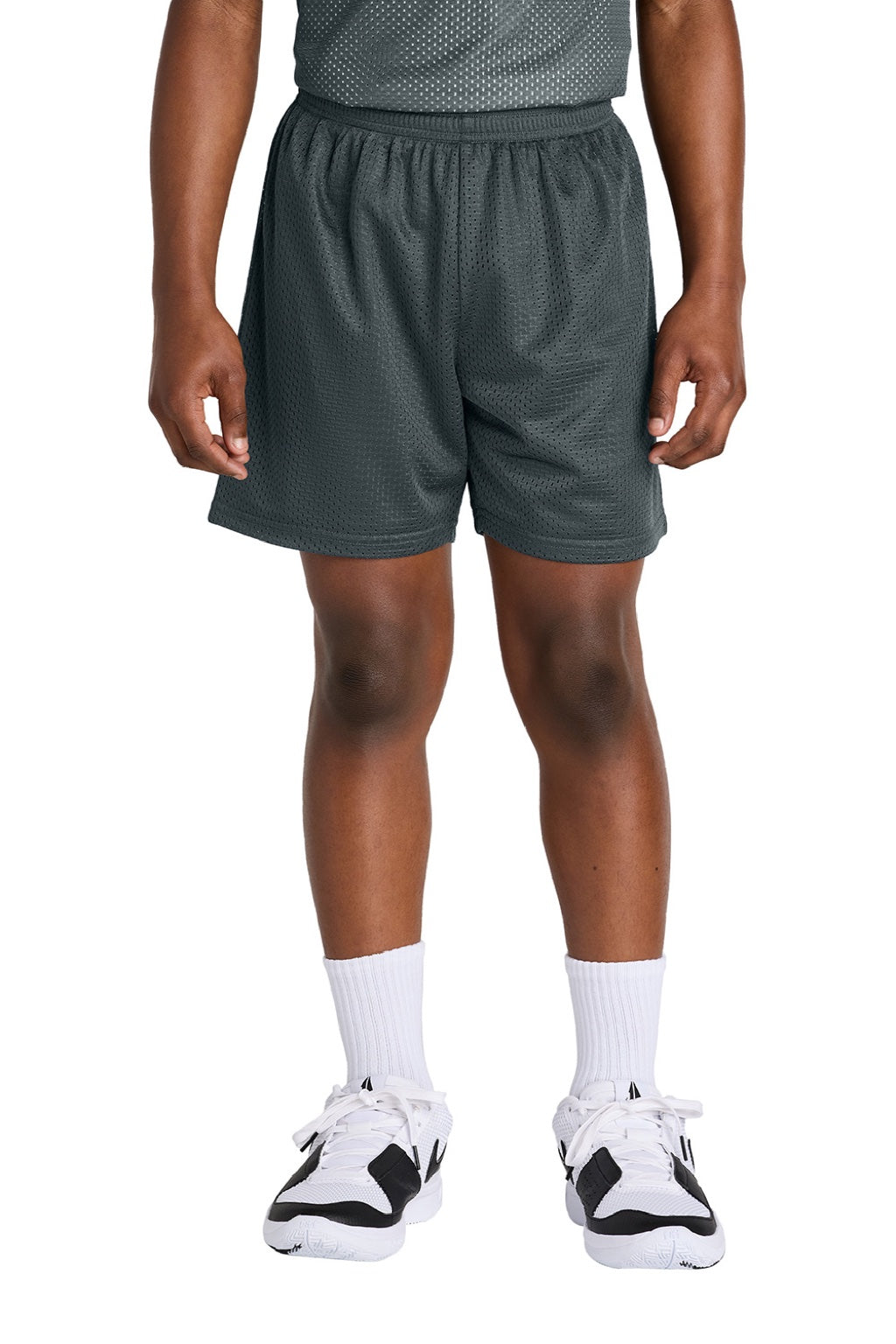 Sport-Tek YST5100 Youth Moisture Wicking Mesh Athletic Shorts Iron Grey Model Front