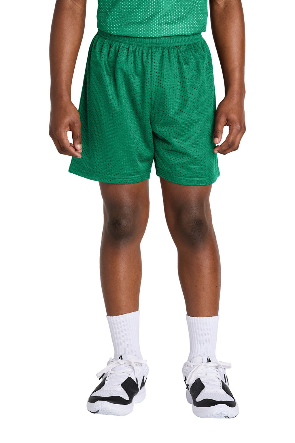 Sport-Tek YST5100 Youth Moisture Wicking Mesh Athletic Shorts Kelly Green Model Front