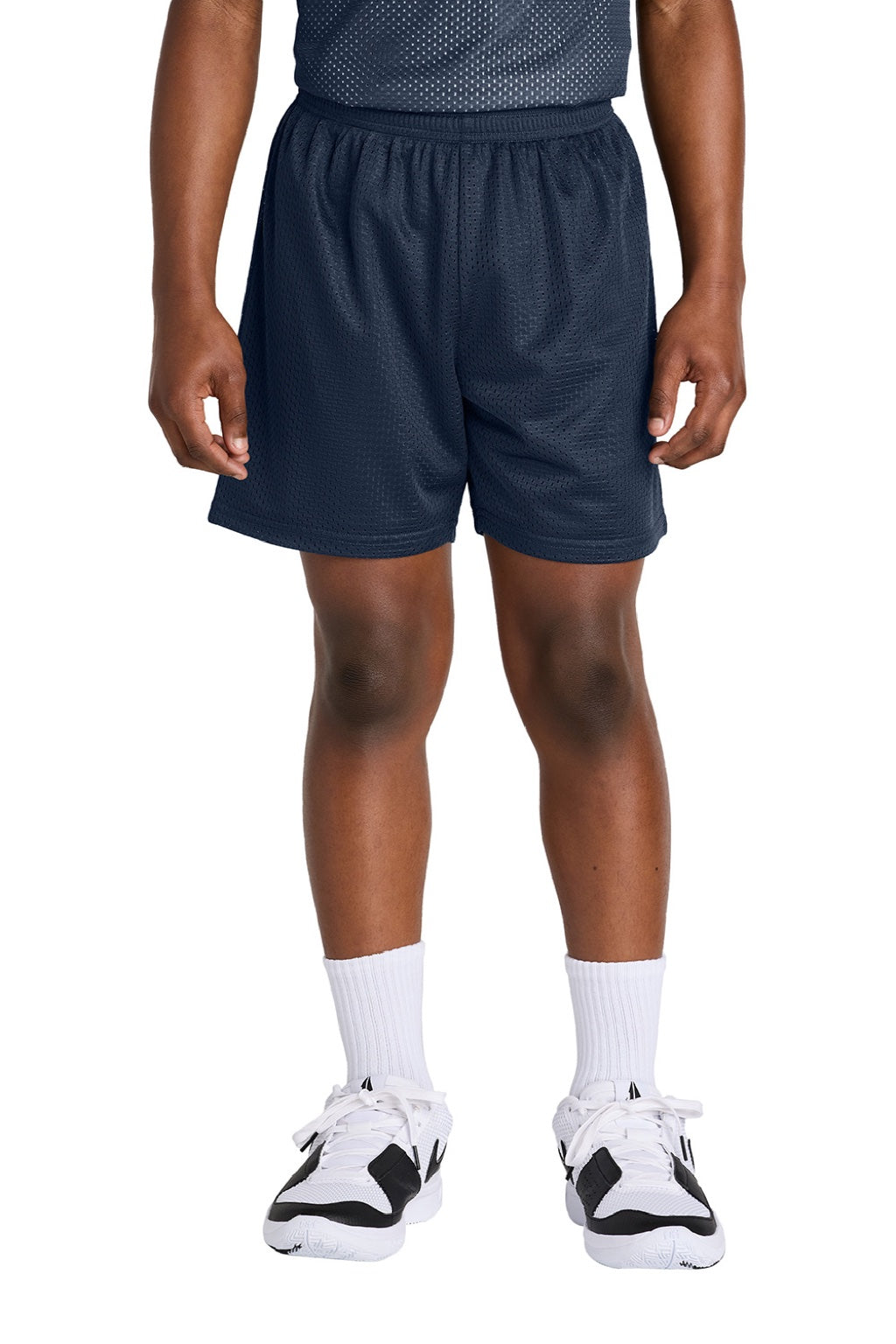Sport-Tek YST5100 Youth Moisture Wicking Mesh Athletic Shorts True Navy Blue Model Front