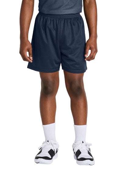 Sport-Tek YST5100 Youth Moisture Wicking Mesh Athletic Shorts True Navy Blue Model Front