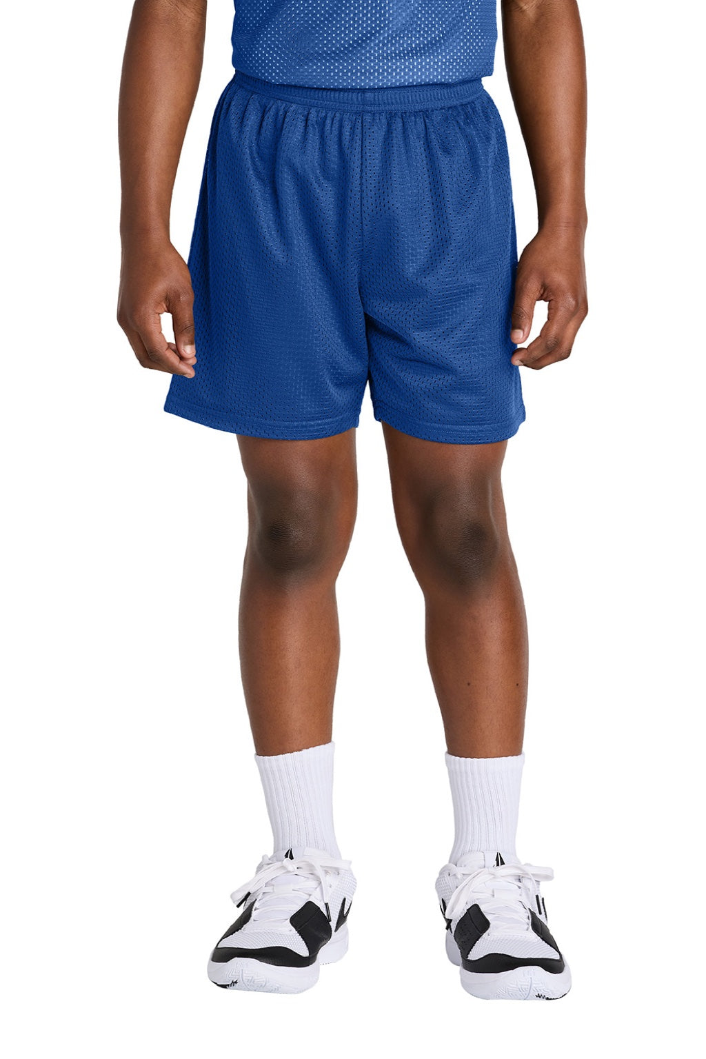 Sport-Tek YST5100 Youth Moisture Wicking Mesh Athletic Shorts True Royal Blue Model Front