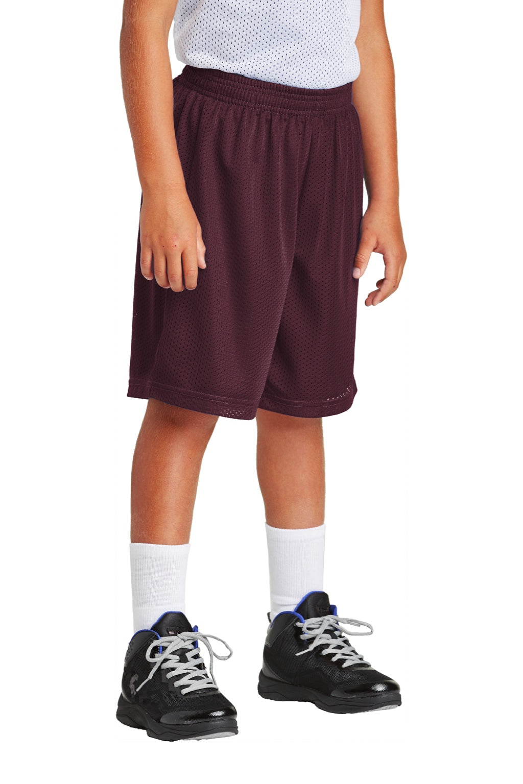 Sport-Tek YST510 Youth Moisture Wicking Classic Mesh Shorts Maroon Model 3q