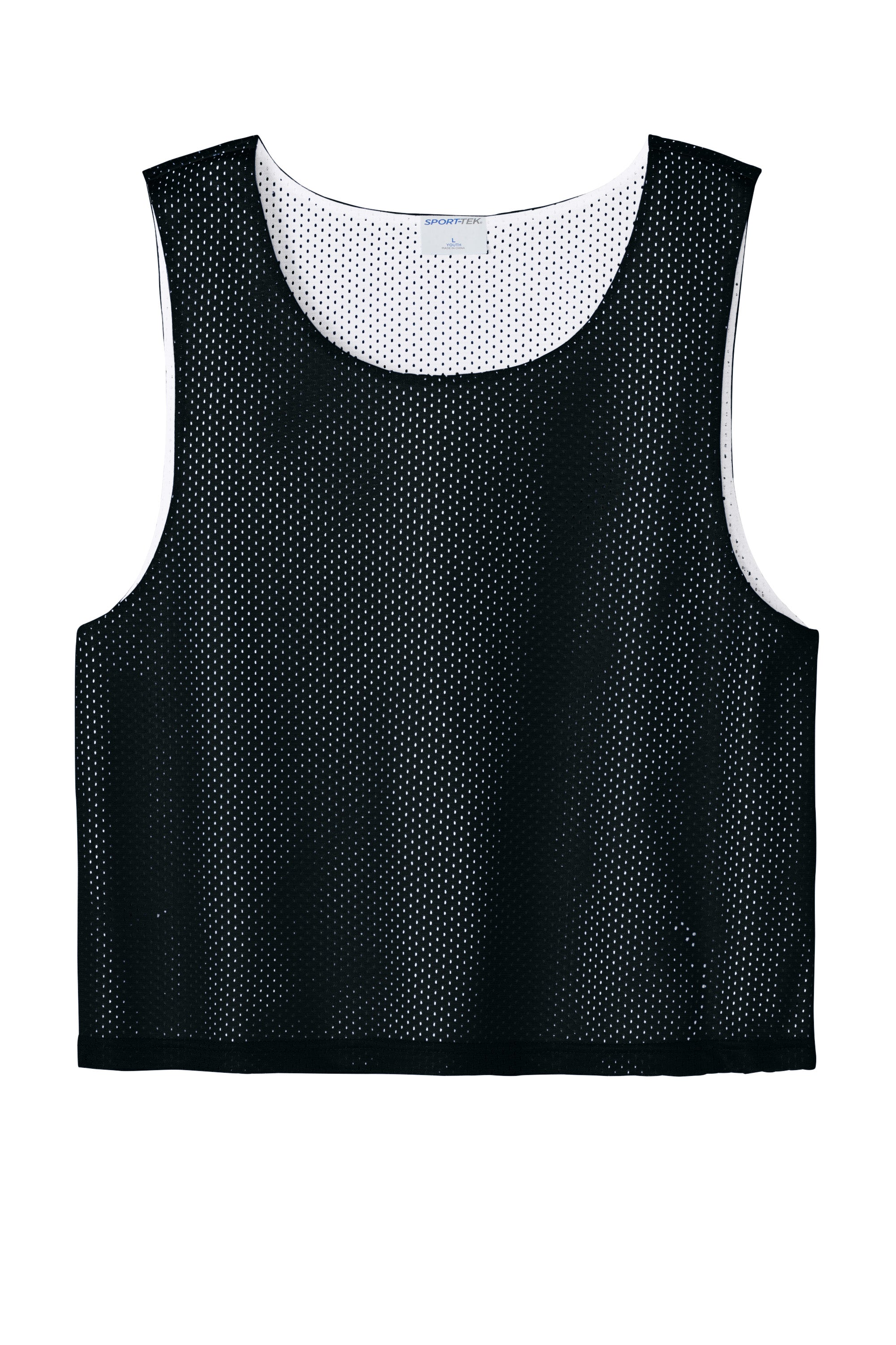 Sport-Tek YST512 Youth Reversible Lacrosse Pinnie Tank Top Black/White Flat Front