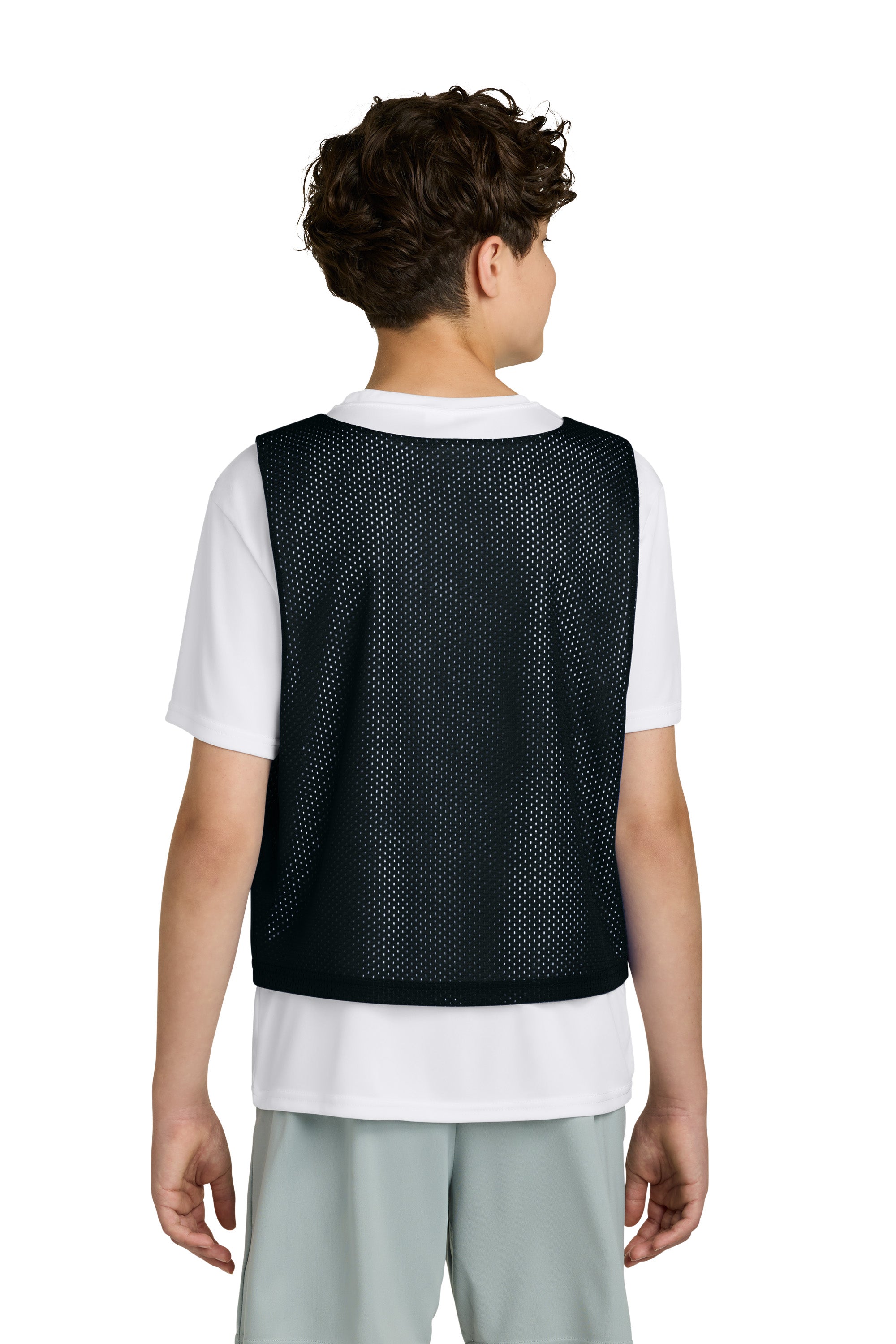Sport-Tek YST512 Youth Reversible Lacrosse Pinnie Tank Top Black/White Model Back