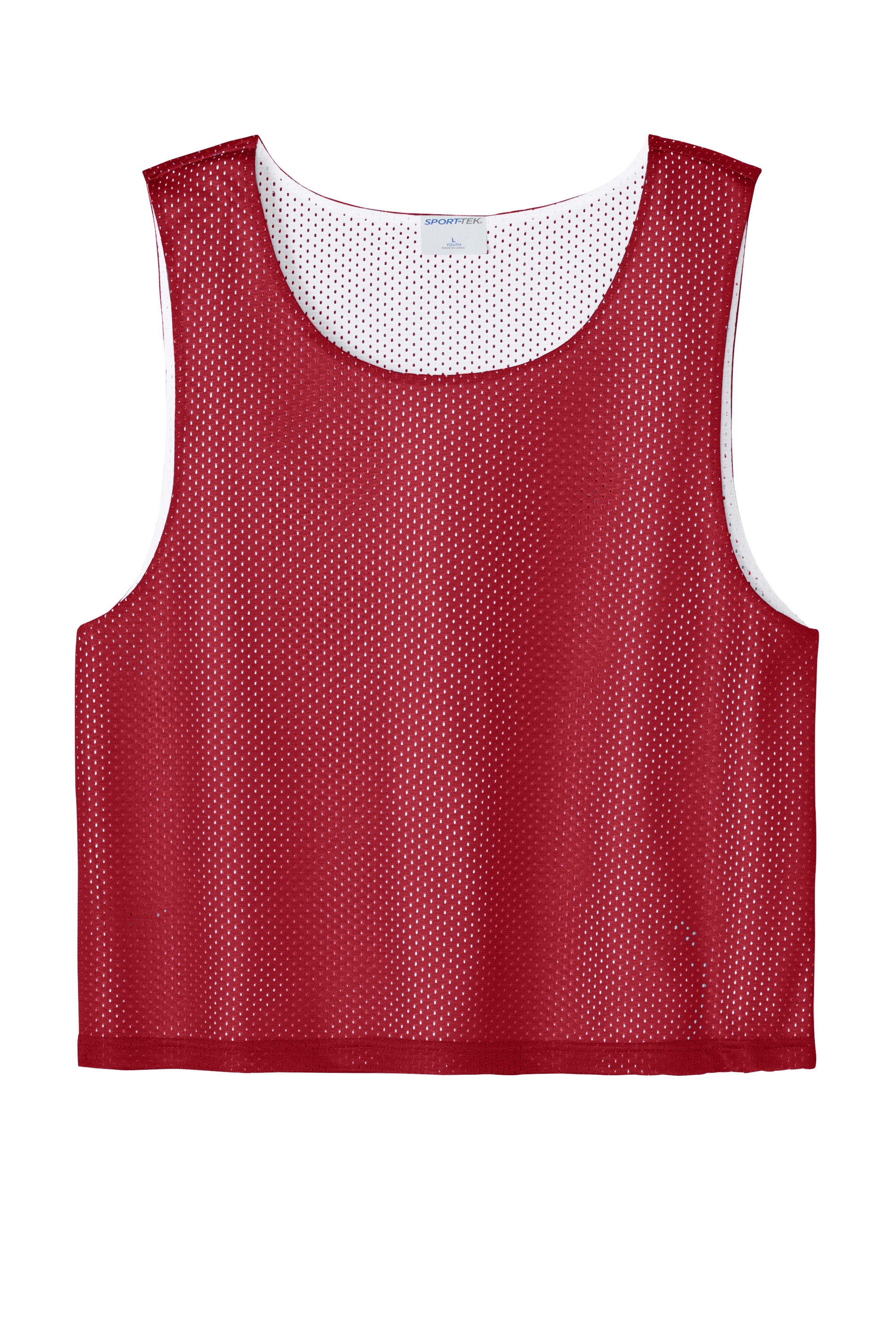 Sport-Tek YST512 Youth Reversible Lacrosse Pinnie Tank Top Deep Red/White Flat Front