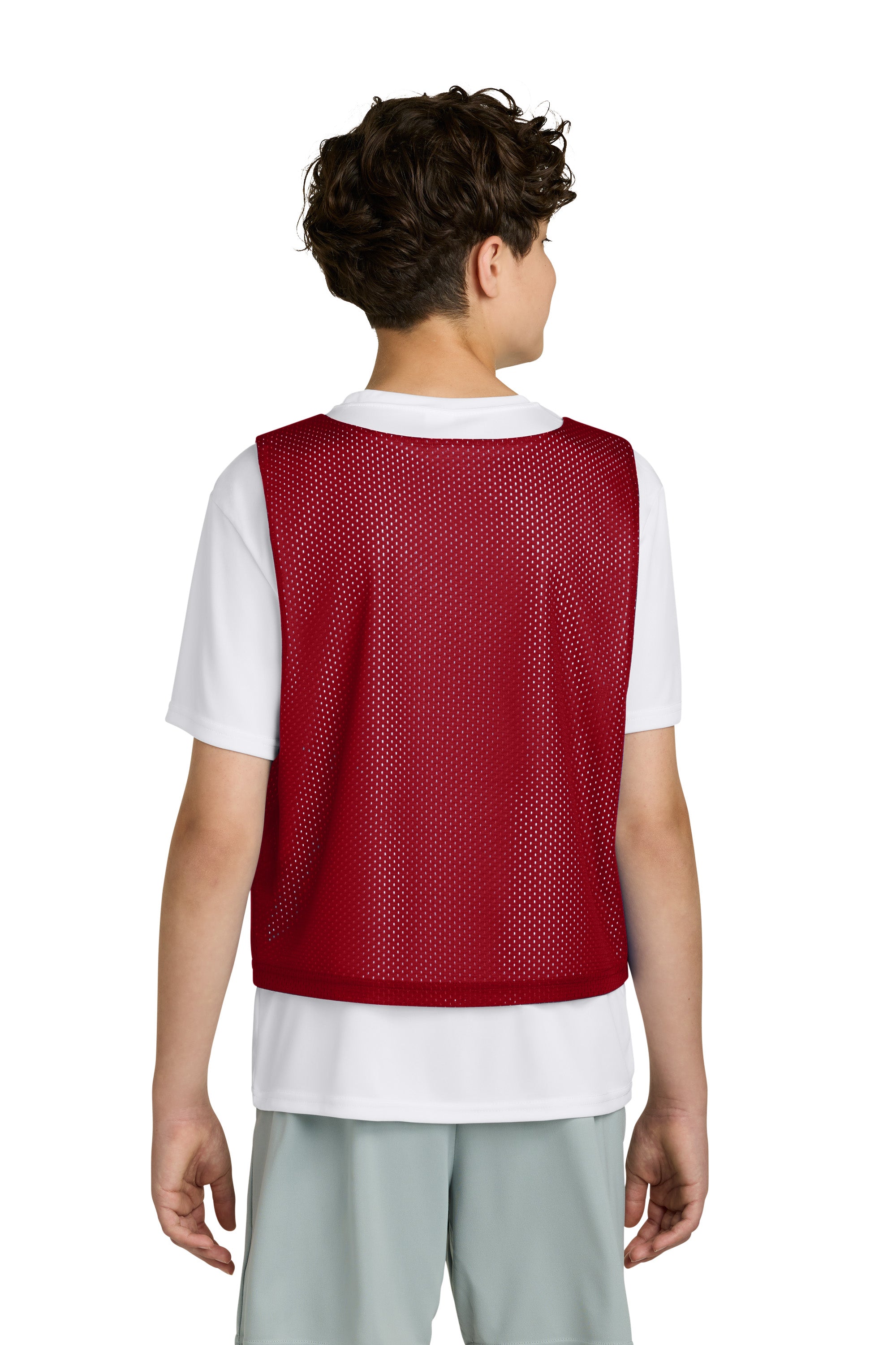 Sport-Tek YST512 Youth Reversible Lacrosse Pinnie Tank Top Deep Red/White Model Back