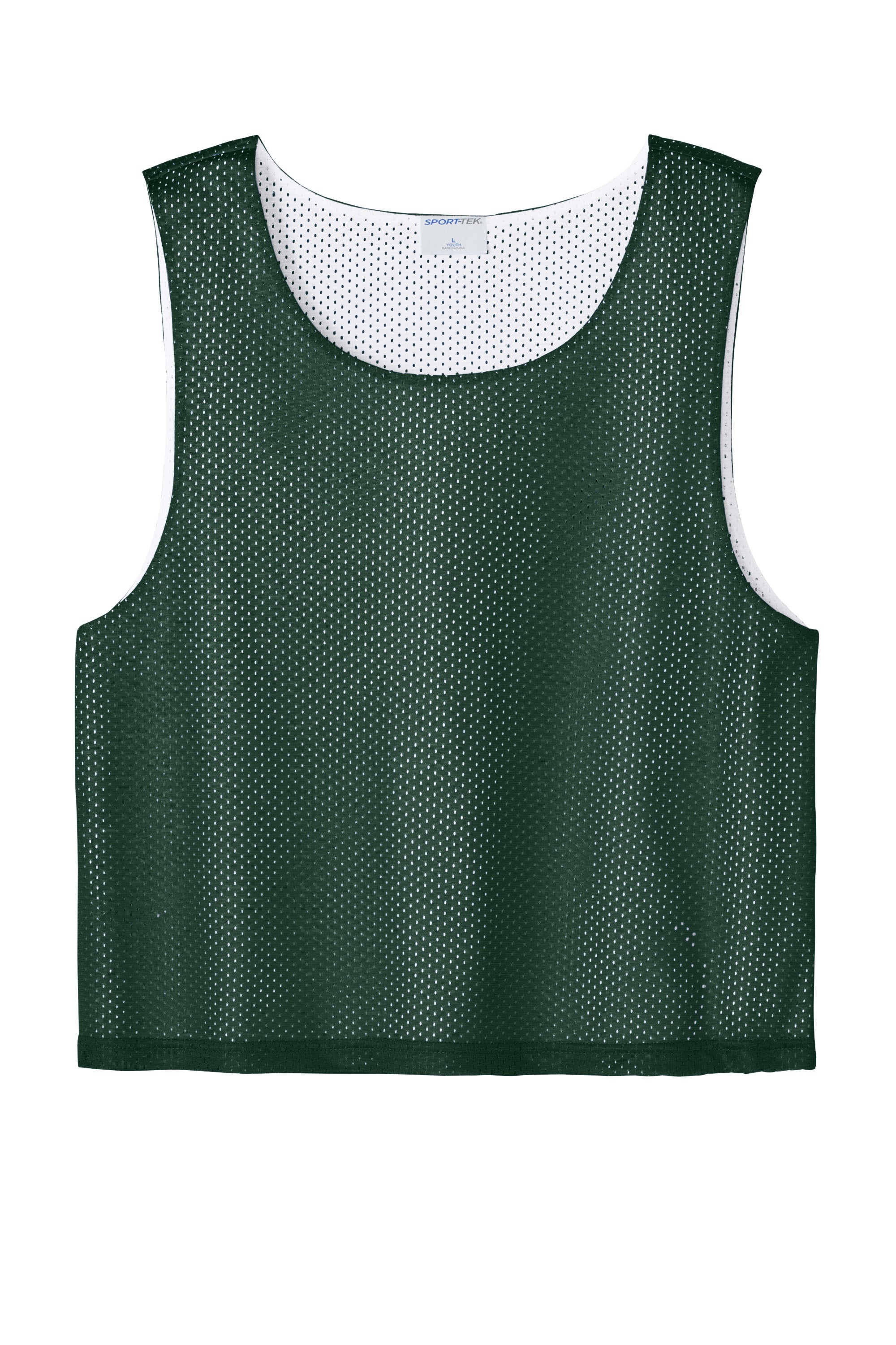 Sport-Tek YST512 Youth Reversible Lacrosse Pinnie Tank Top Forest Green/White Flat Front