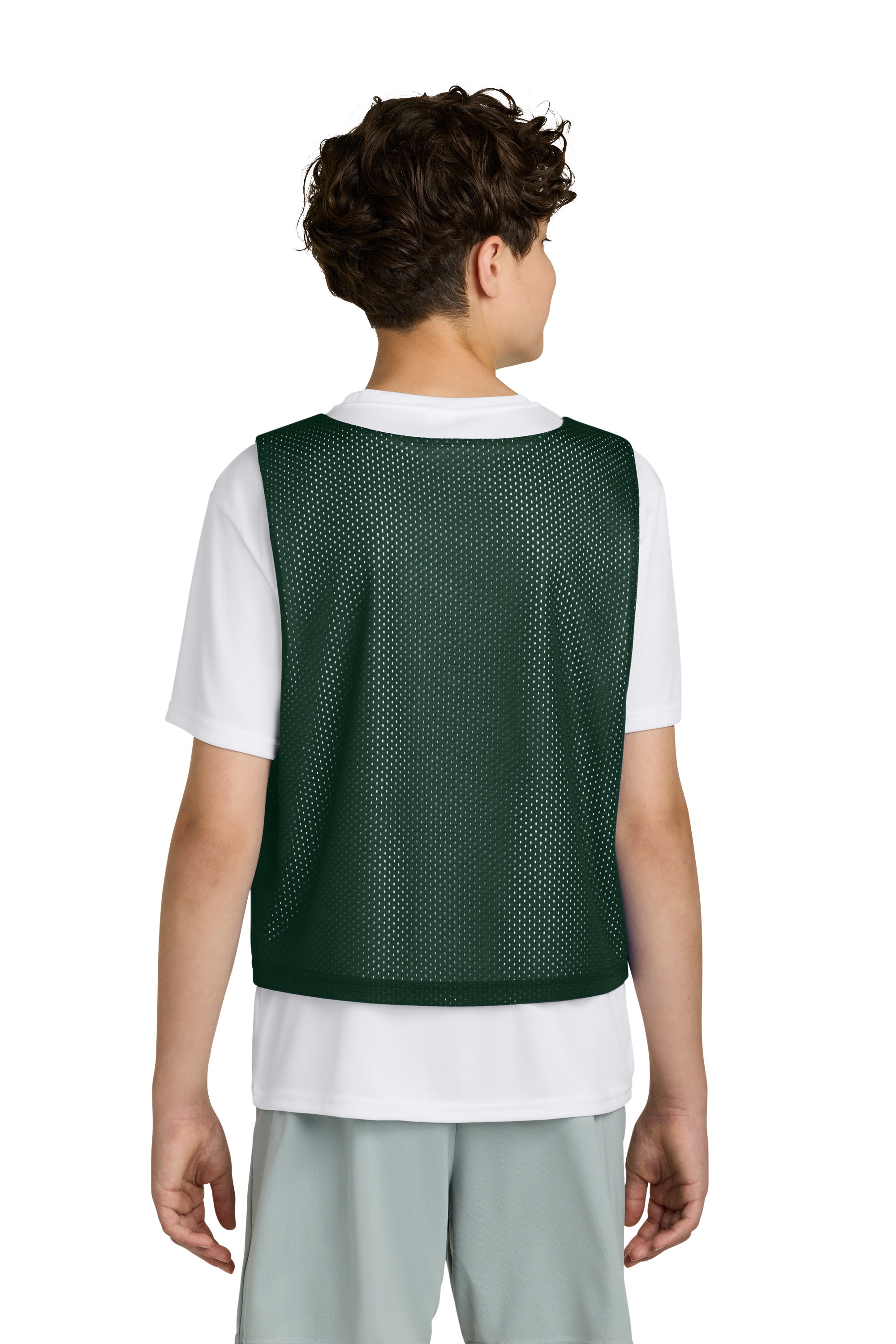 Sport-Tek YST512 Youth Reversible Lacrosse Pinnie Tank Top Forest Green/White Model Back