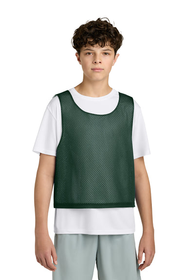 Sport-Tek YST512 Youth Reversible Lacrosse Pinnie Tank Top Forest Green/White Model Front
