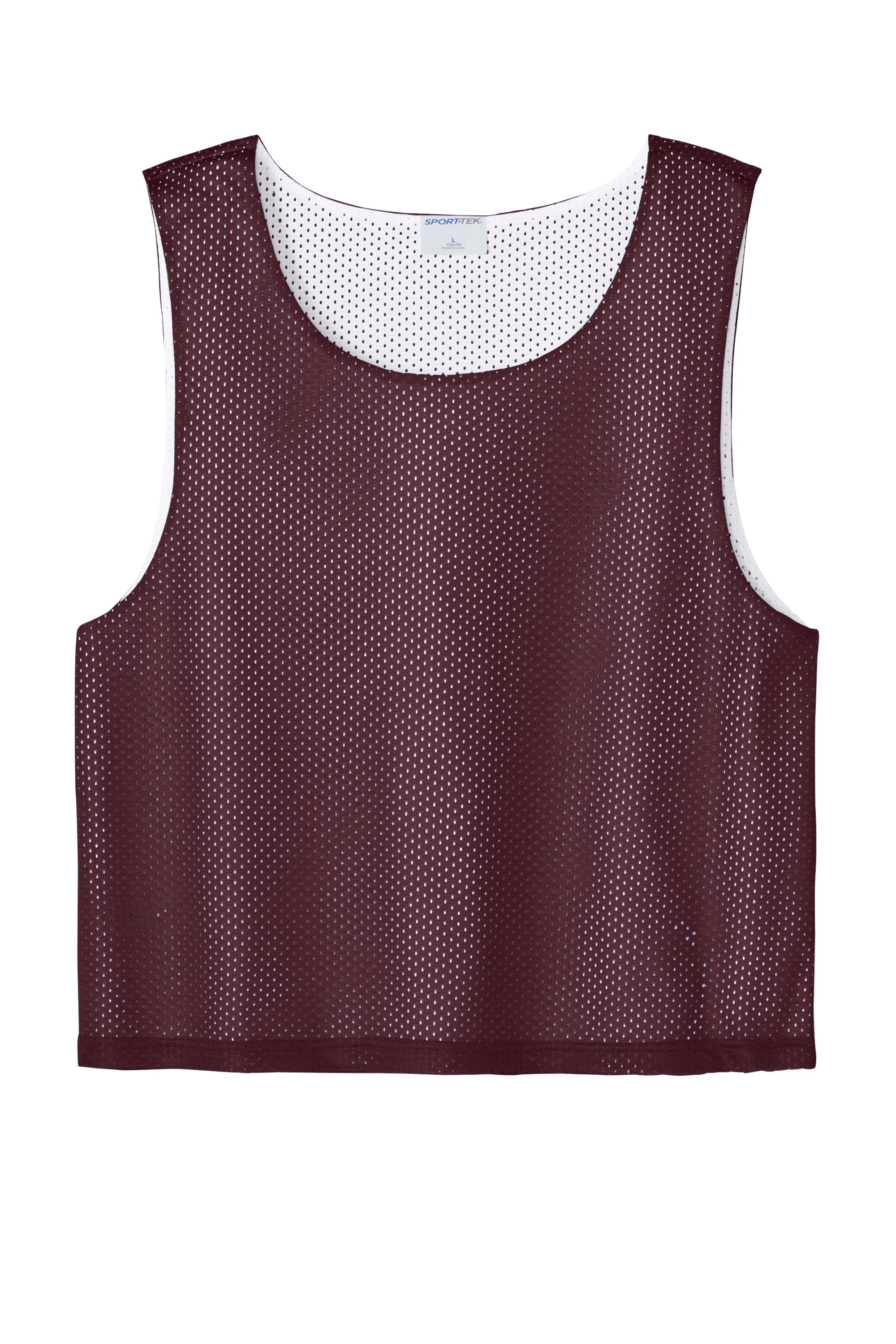 Sport-Tek YST512 Youth Reversible Lacrosse Pinnie Tank Top Maroon/White Flat Front