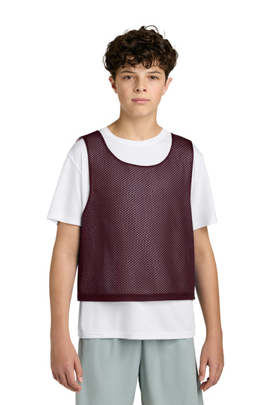 Sport-Tek YST512 Youth Reversible Lacrosse Pinnie Tank Top Maroon/White Model Front