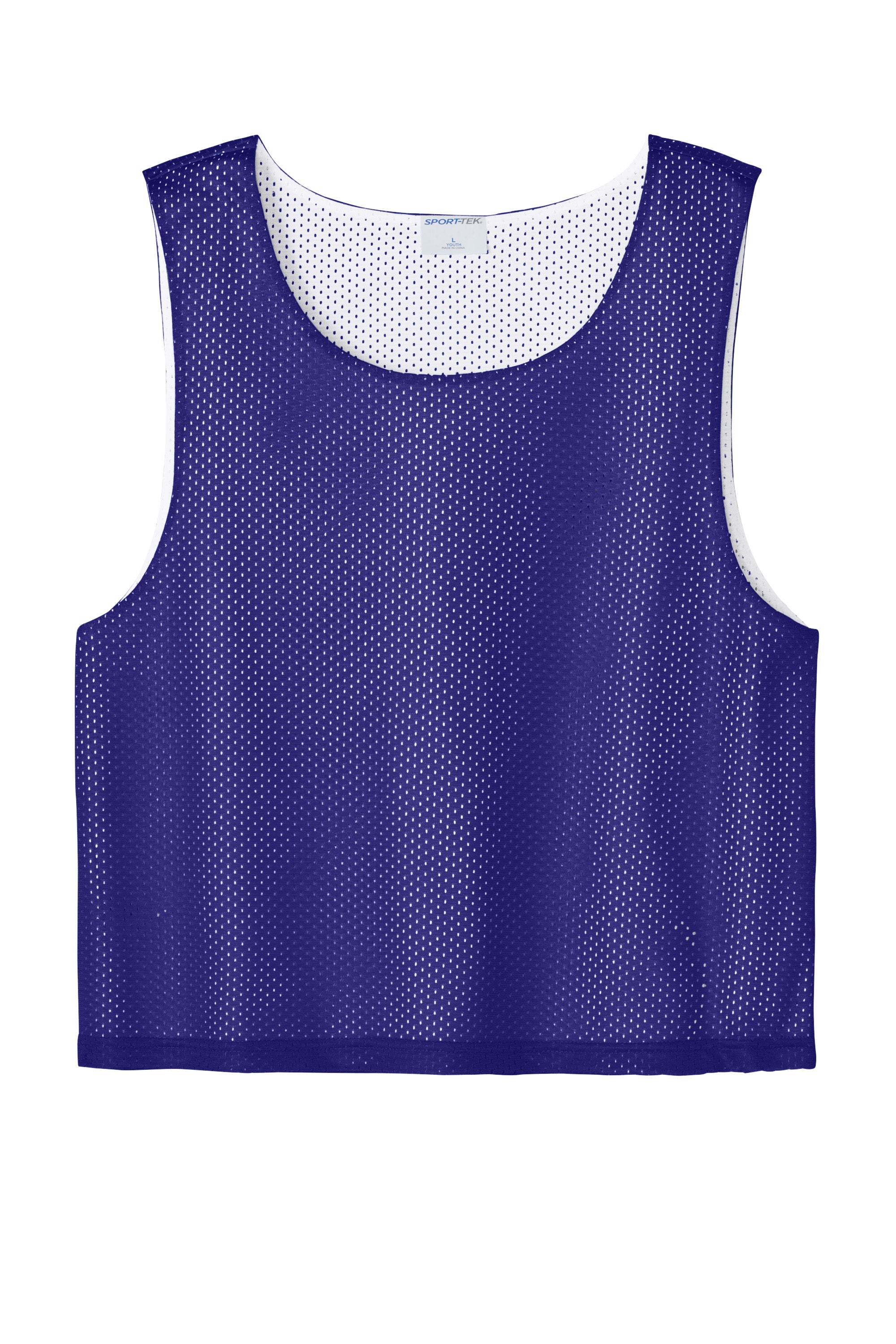 Sport-Tek YST512 Youth Reversible Lacrosse Pinnie Tank Top Purple/White Flat Front