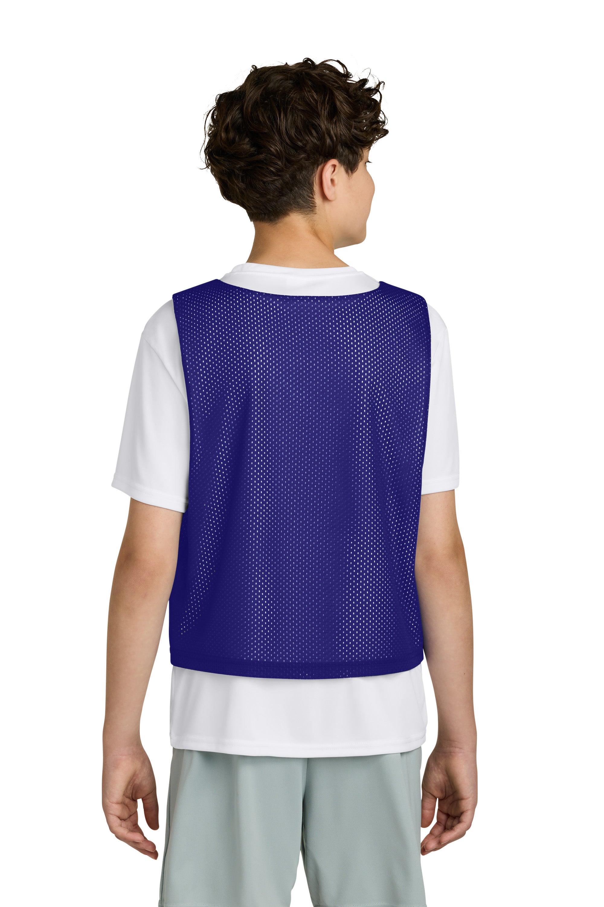 Sport-Tek YST512 Youth Reversible Lacrosse Pinnie Tank Top Purple/White Model Back
