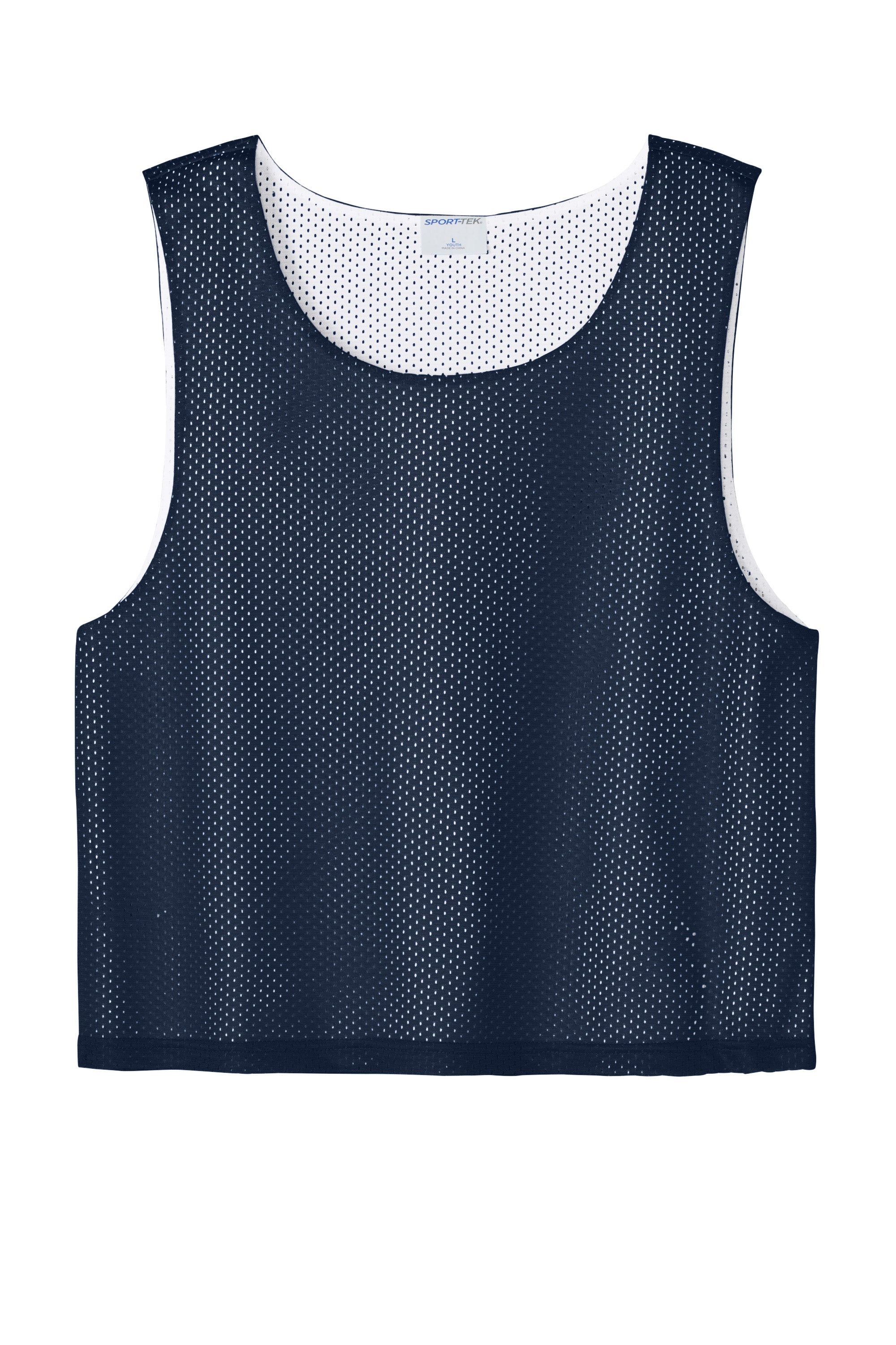 Sport-Tek YST512 Youth Reversible Lacrosse Pinnie Tank Top True Navy Blue/White Flat Front