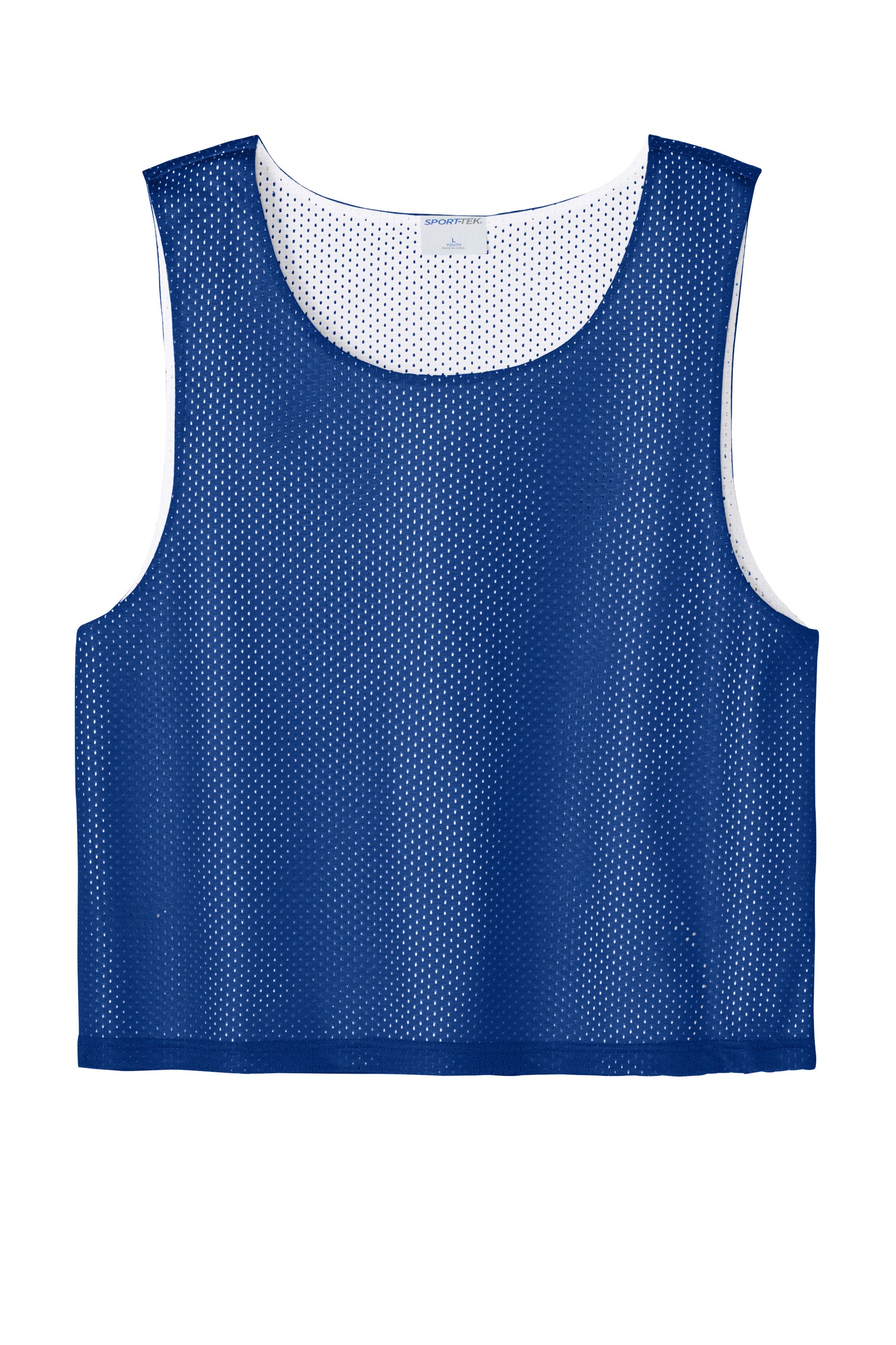 Sport-Tek YST512 Youth Reversible Lacrosse Pinnie Tank Top True Royal Blue/White Flat Front