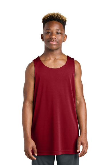 Sport-Tek YST551 Youth Moisture Wicking Competitor Rev Tank Top Deep Red/White Model Front