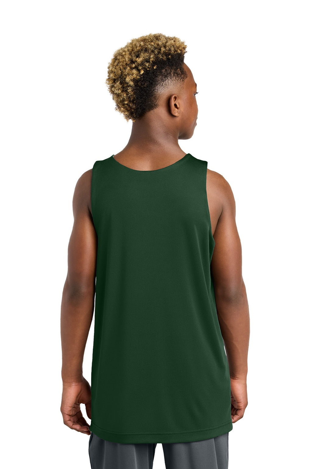 Sport-Tek YST551 Youth Moisture Wicking Competitor Rev Tank Top Forest Green/White Model Back