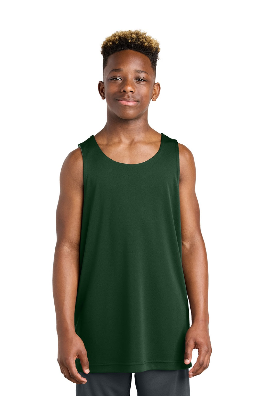 Sport-Tek YST551 Youth Moisture Wicking Competitor Rev Tank Top Forest Green/White Model Front
