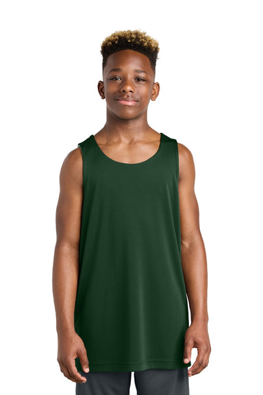 Sport-Tek YST551 Youth Moisture Wicking Competitor Rev Tank Top Forest Green/White Model Front