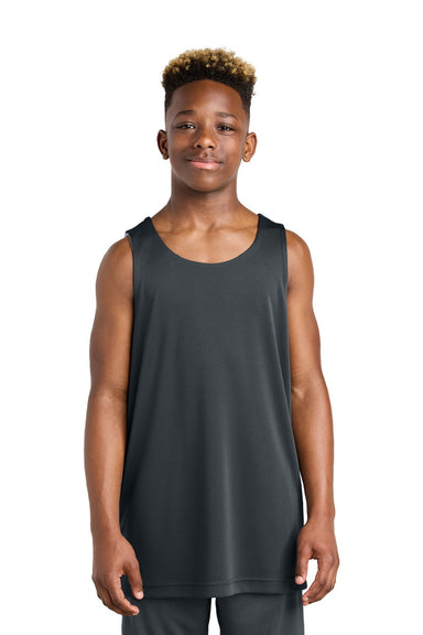 Sport-Tek YST551 Youth Moisture Wicking Competitor Rev Tank Top Iron Grey/White Model Front