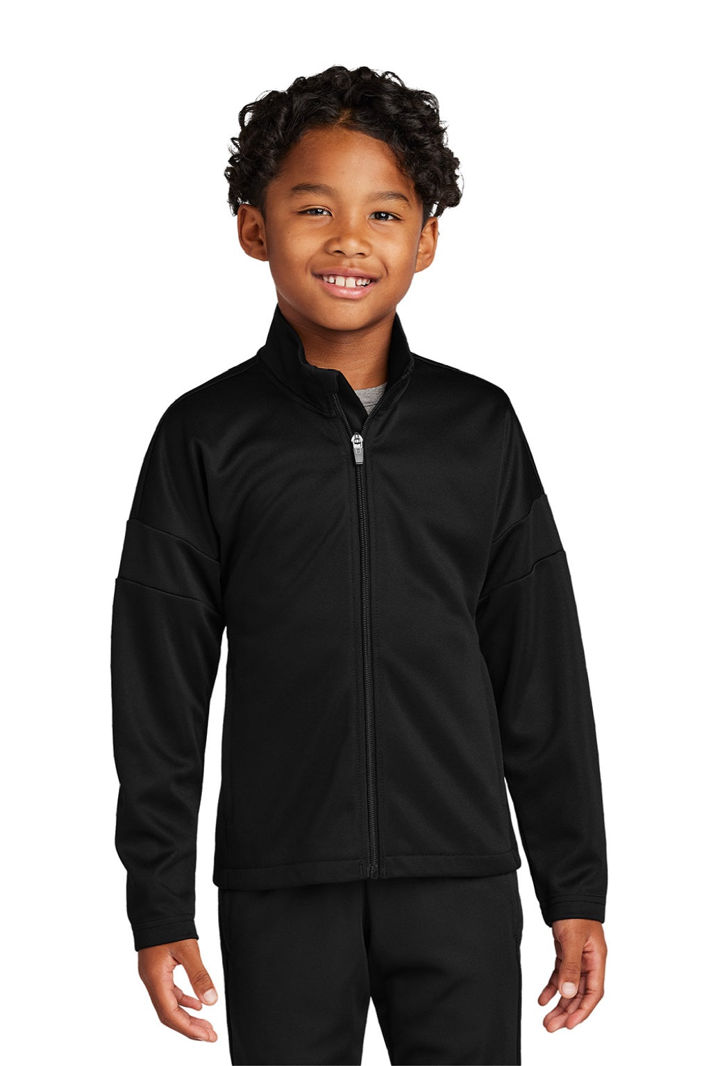 Sport-Tek YST800 Youth Moisture Wicking Travel Full Zip Jacket Black Model Front