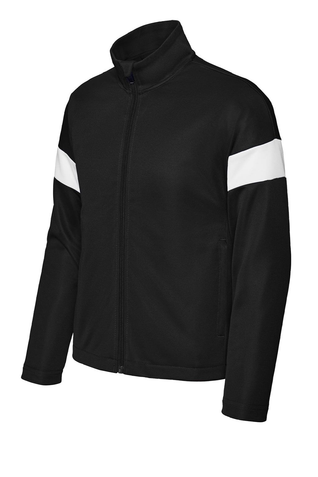 Sport-Tek YST800 Youth Moisture Wicking Travel Full Zip Jacket Black/White Flat Front