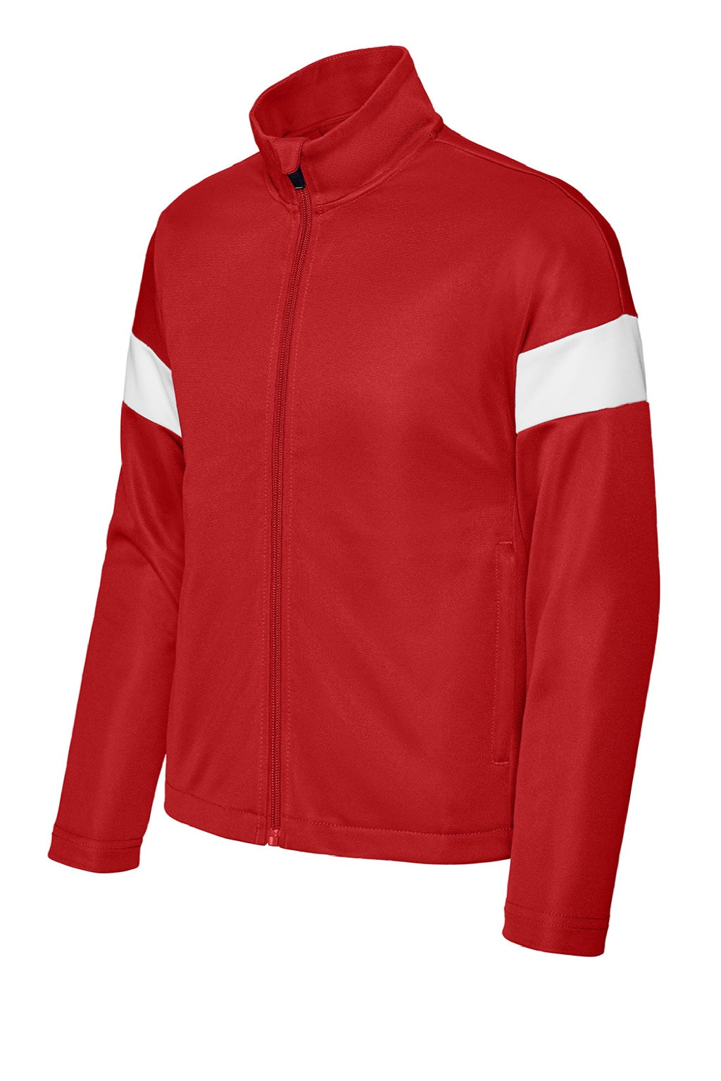 Sport-Tek YST800 Youth Moisture Wicking Travel Full Zip Jacket Deep Red/White Flat Front