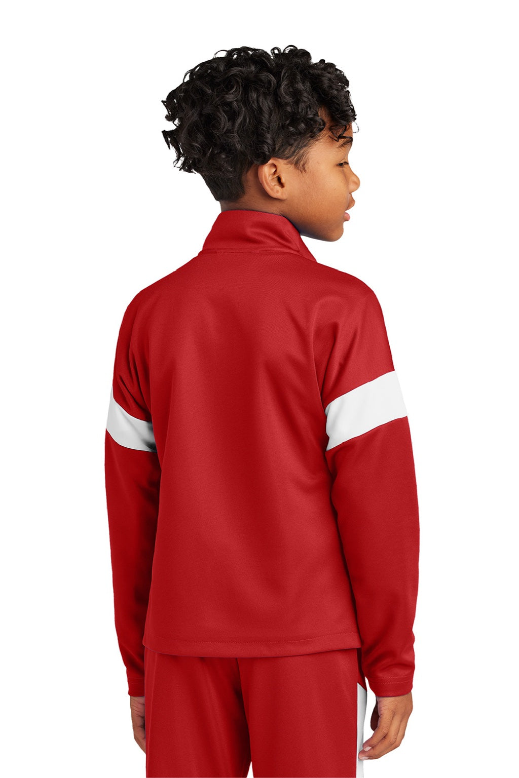 Sport-Tek YST800 Youth Moisture Wicking Travel Full Zip Jacket Deep Red/White Model Back