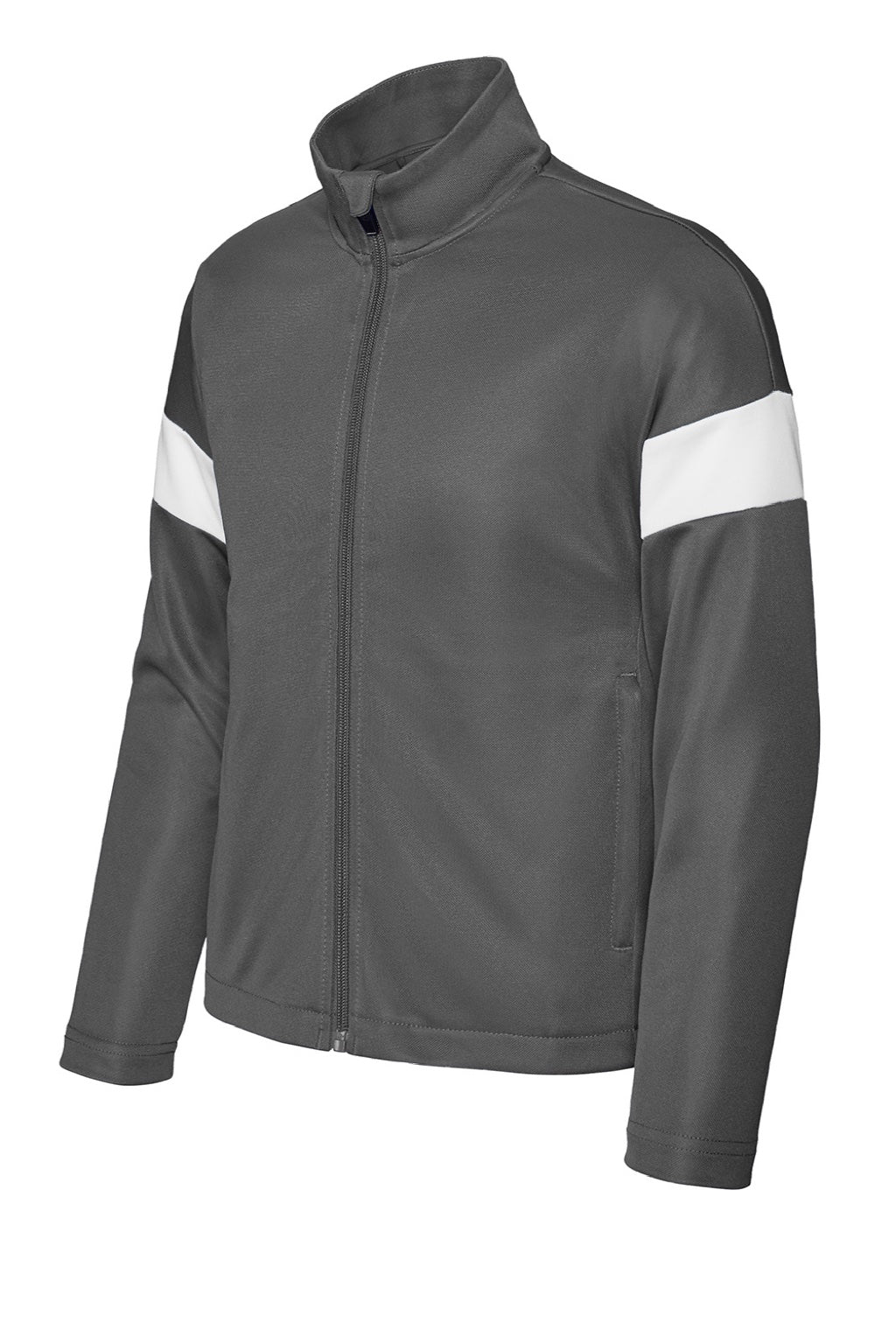 Sport-Tek YST800 Youth Moisture Wicking Travel Full Zip Jacket Iron Grey/White Flat Front