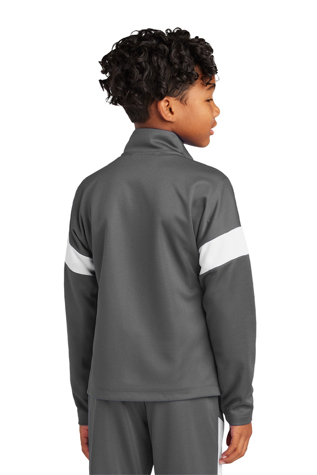 Sport-Tek YST800 Youth Moisture Wicking Travel Full Zip Jacket Iron Grey/White Model Back