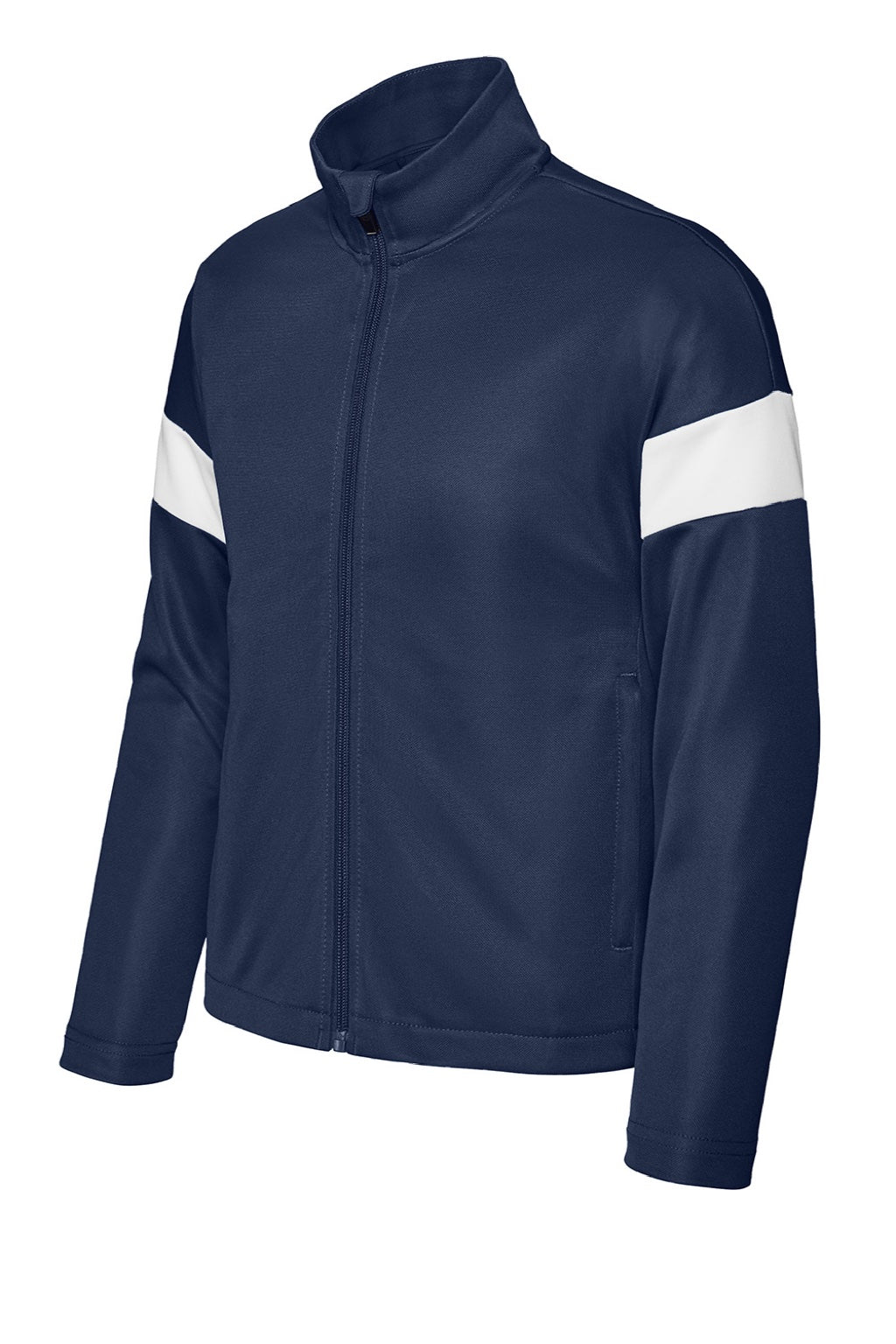 Sport-Tek YST800 Youth Moisture Wicking Travel Full Zip Jacket True Navy Blue/White Flat Front