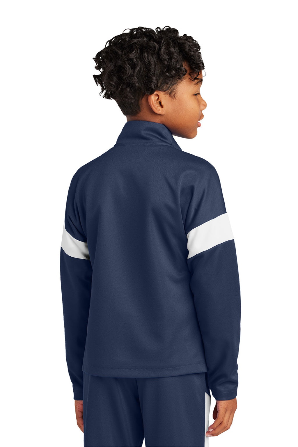 Sport-Tek YST800 Youth Moisture Wicking Travel Full Zip Jacket True Navy Blue/White Model Back