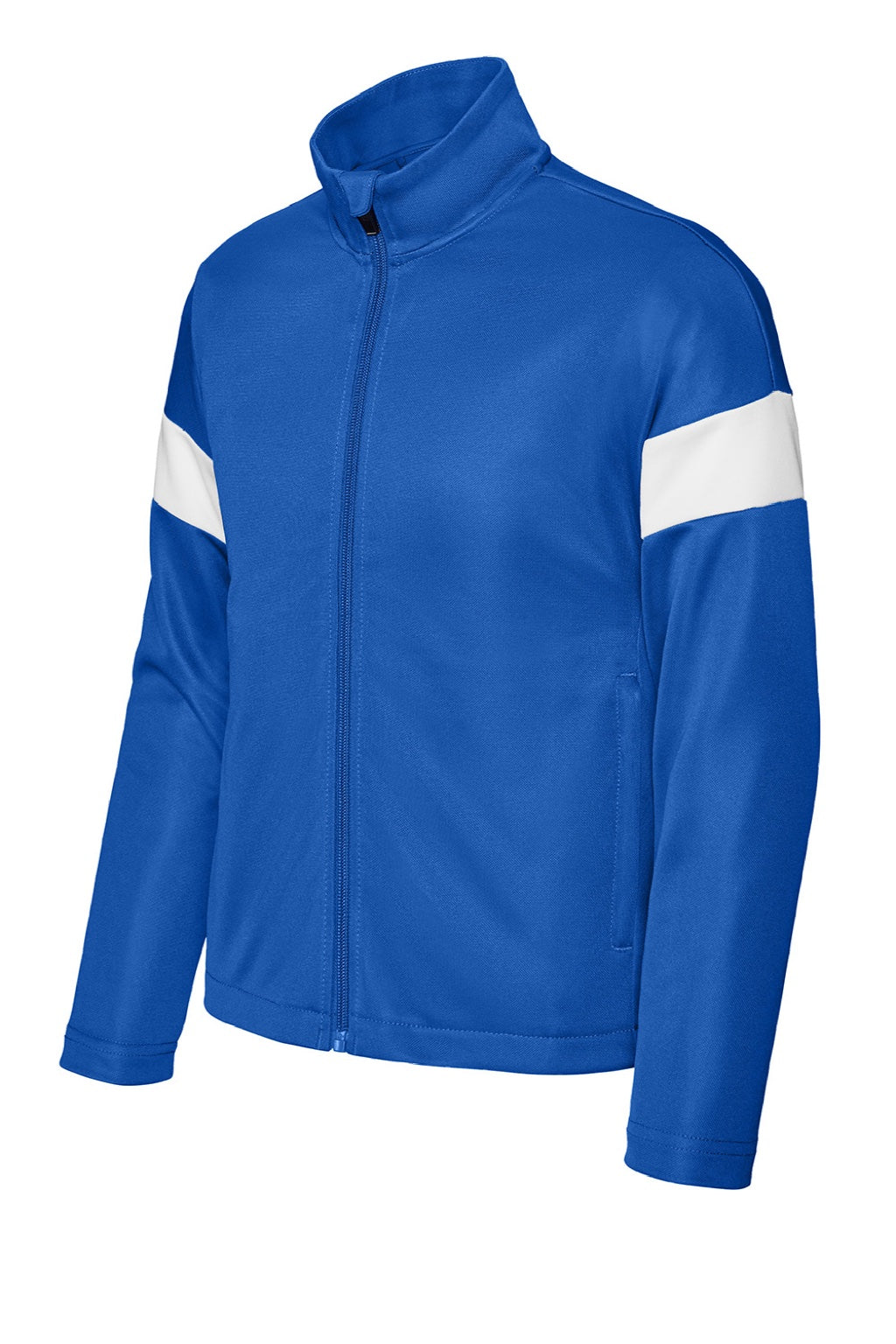 Sport-Tek YST800 Youth Moisture Wicking Travel Full Zip Jacket True Royal Blue/White Flat Front
