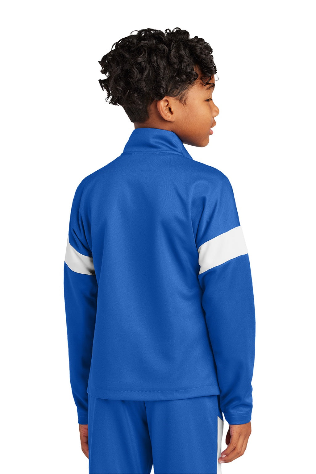 Sport-Tek YST800 Youth Moisture Wicking Travel Full Zip Jacket True Royal Blue/White Model Back