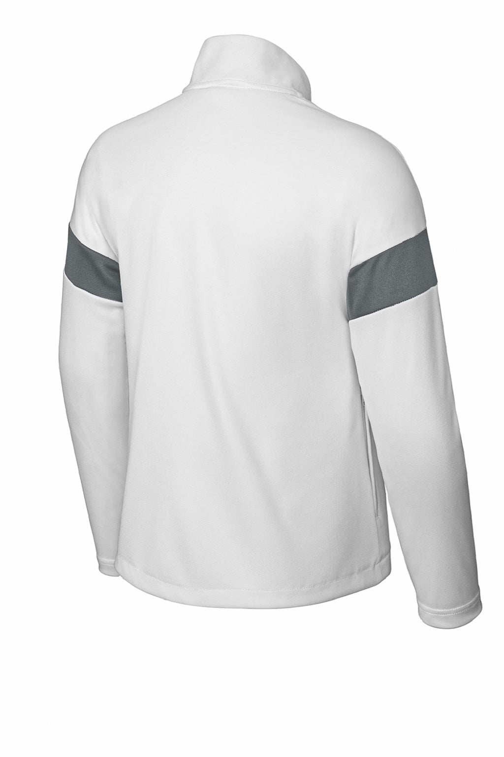 Sport-Tek YST800 Youth Moisture Wicking Travel Full Zip Jacket White/Iron Grey Flat Back