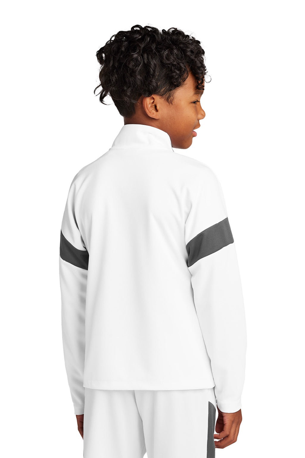 Sport-Tek YST800 Youth Moisture Wicking Travel Full Zip Jacket White/Iron Grey Model Back