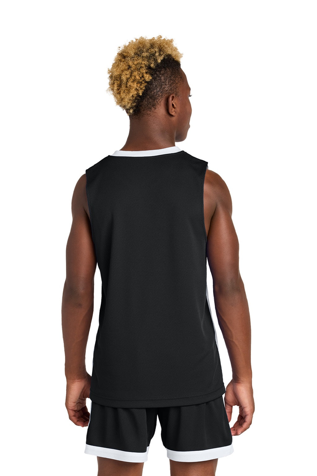 Sport-Tek YST900 Youth Rival Basketball Moisture Wicking Reversible Jersey Tank Top Black/White Model Back