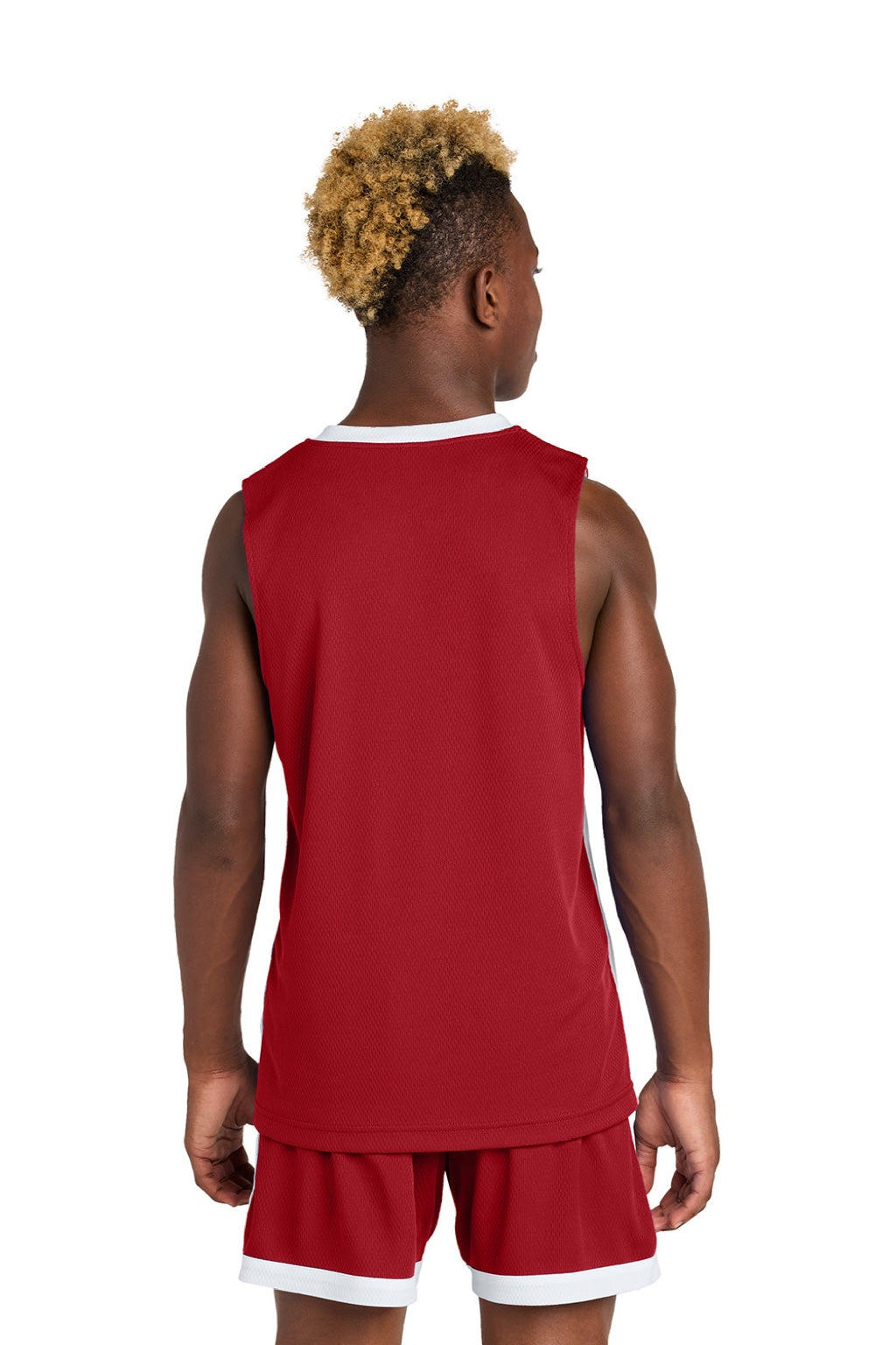 Sport-Tek YST900 Youth Rival Basketball Moisture Wicking Reversible Jersey Tank Top Deep Red/White Model Back