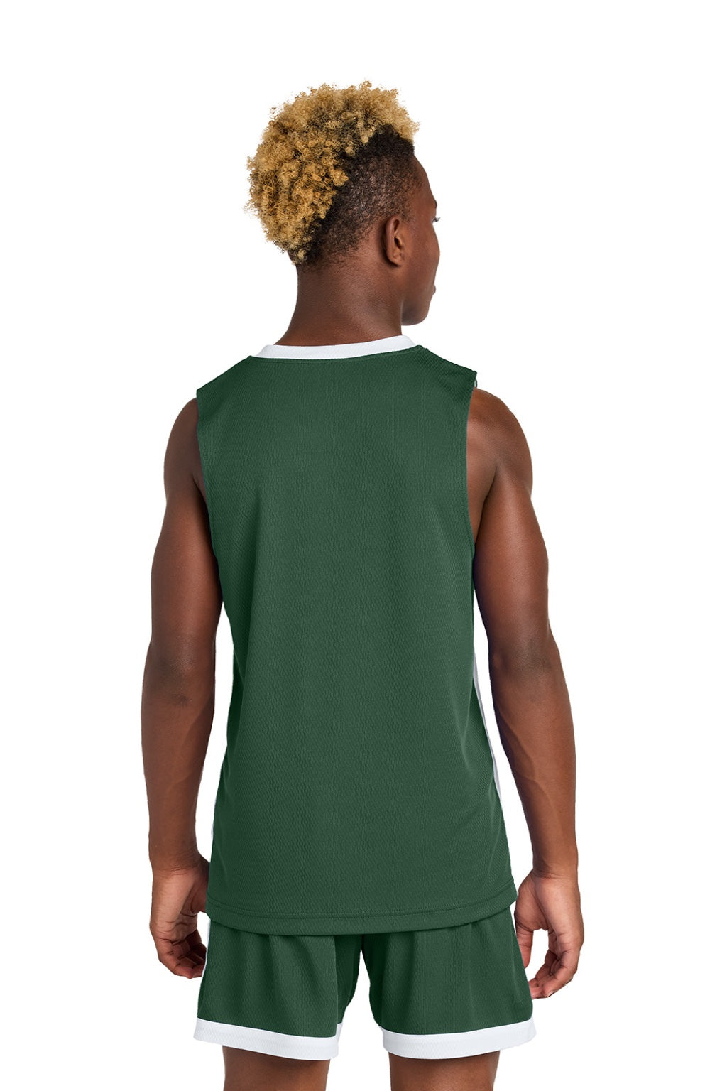 Sport-Tek YST900 Youth Rival Basketball Moisture Wicking Reversible Jersey Tank Top Forest Green/White Model Back