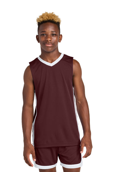 Sport-Tek YST900 Youth Rival Basketball Moisture Wicking Reversible Jersey Tank Top Maroon/White Model Front