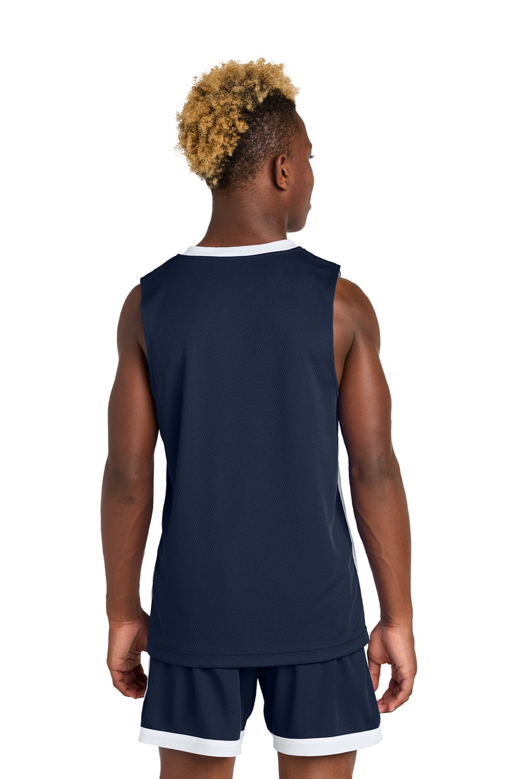 Sport-Tek YST900 Youth Rival Basketball Moisture Wicking Reversible Jersey Tank Top True Navy Blue/White Model Back