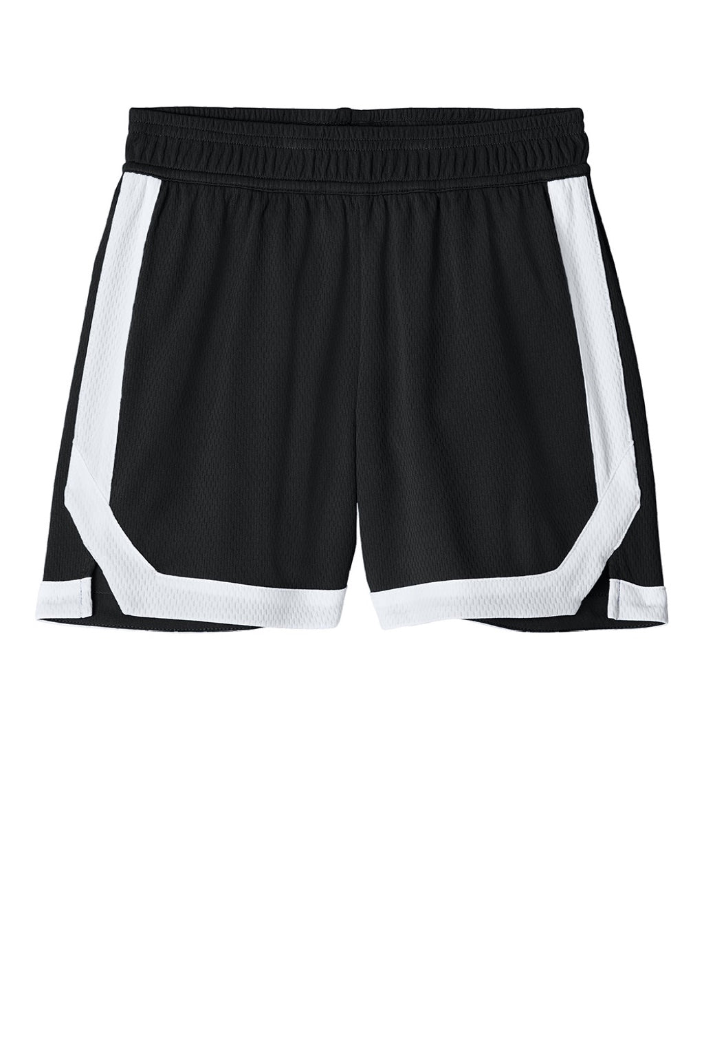 Sport-Tek YST901 Youth Rival Moisture Wicking Basketball Shorts Black/White Flat Front