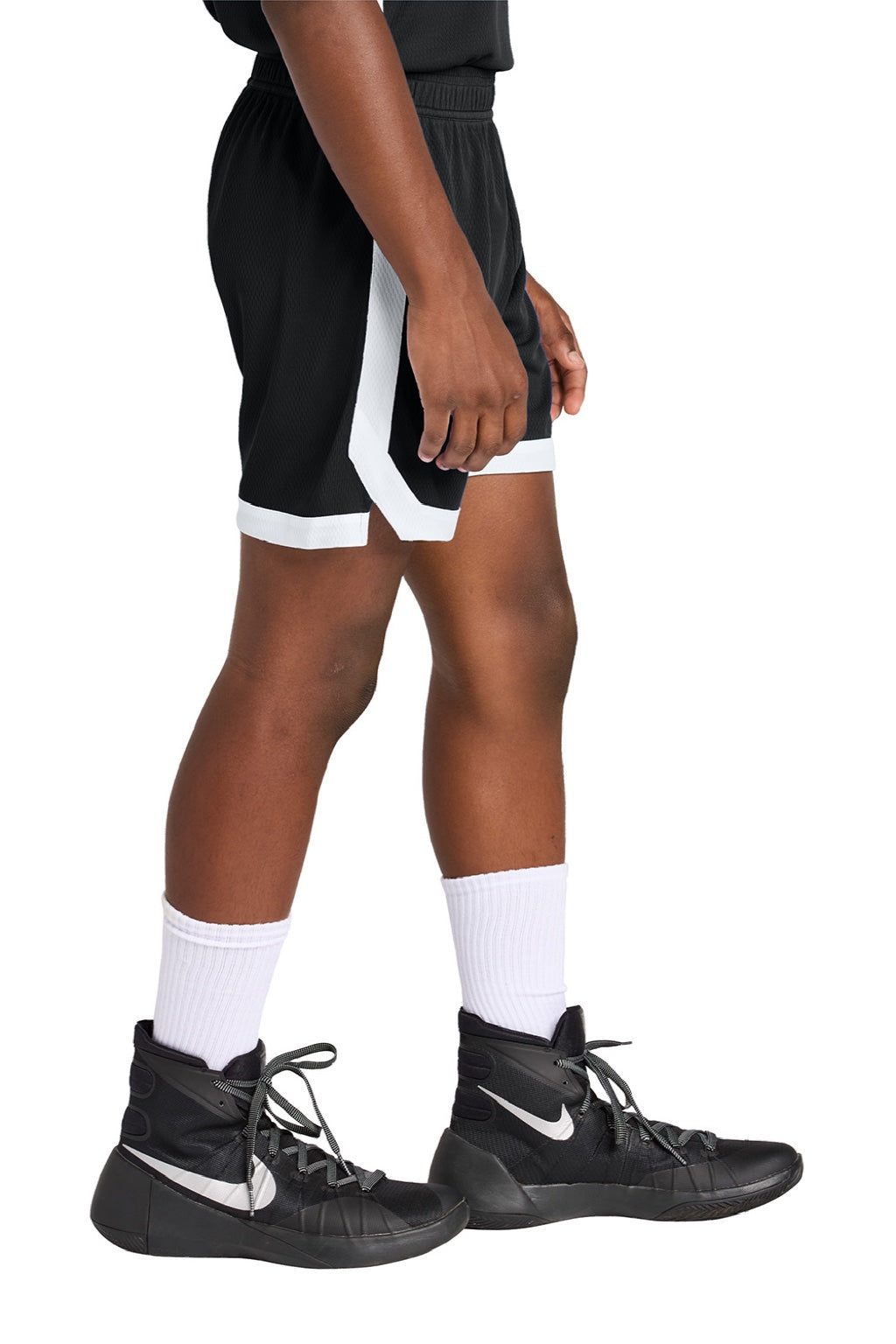 Sport-Tek YST901 Youth Rival Moisture Wicking Basketball Shorts Black/White Model Side