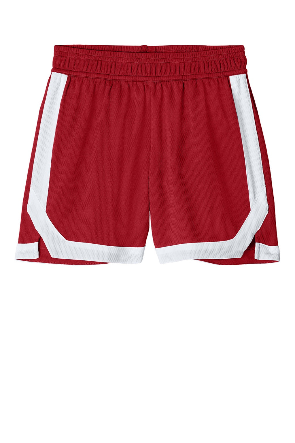 Sport-Tek YST901 Youth Rival Moisture Wicking Basketball Shorts Deep Red/White Flat Front