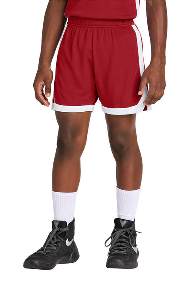 Sport-Tek YST901 Youth Rival Moisture Wicking Basketball Shorts Deep Red/White Model Front