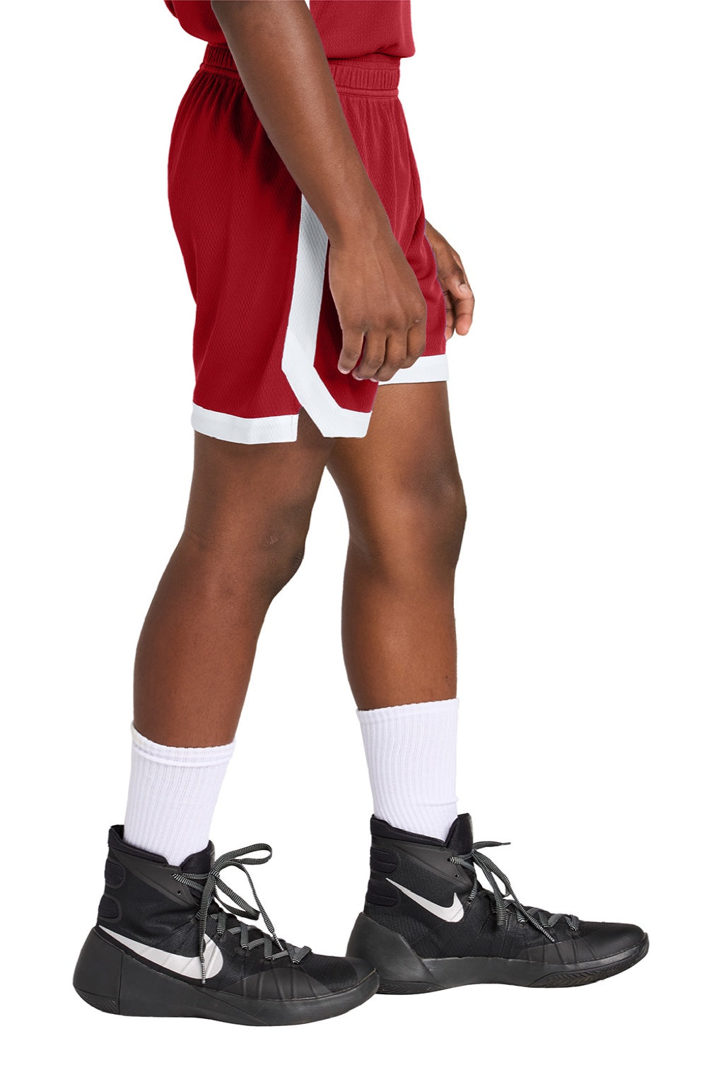 Sport-Tek YST901 Youth Rival Moisture Wicking Basketball Shorts Deep Red/White Model Side
